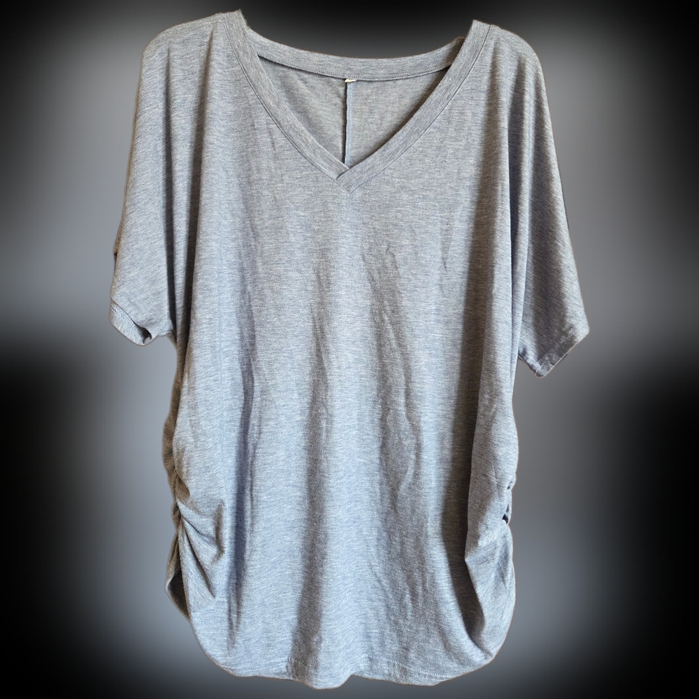 Women's XL Bluish Grey V Neck Short Sleeve Shirt